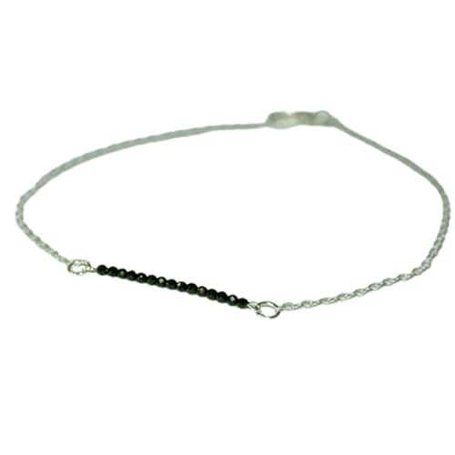 WORLD WIDE GEMS Schwarzes Spinell 2 mm runde Form facettierte Perlen 17,8 cm versilbert Verschluss Armband für Männer Frauen Unisex Gliederkette Stapelarmband WWG_CH_01226 von WORLD WIDE GEMS