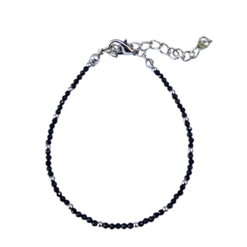 WORLD WIDE GEMS Schwarzes Spinell 2 mm runde Form facettierte Schliffperlen 17,8 cm verstellbar versilbert Verschluss Armband für Männer Frauen Unisex Gliederkette Stapelarmband WWG_CH_01211 von WORLD WIDE GEMS