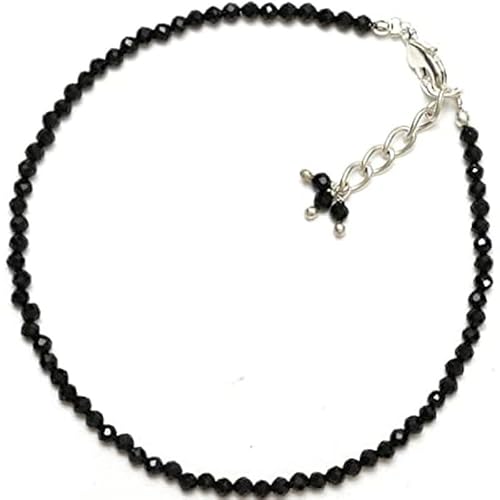 WORLD WIDE GEMS Schwarzes Spinell 2 mm runde Form facettierte Schliffperlen 17,8 cm verstellbar versilbert Verschluss Armband für Männer Frauen Unisex Gliederkette Stapelarmband WWG_CH_01232 von WORLD WIDE GEMS