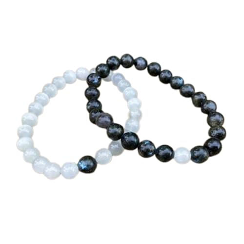 WORLD WIDE GEMS Selenit & Labradorit 8 mm runde glatte Perlen Langstrecken-Paare, Liebe, Freundschaft, Kombi-Armband-Set – dehnbare Armbänder für Paare, Beziehung, WW_CPL_S_277, 15,2 cm, Edelstein von WORLD WIDE GEMS