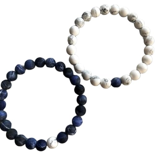WORLD WIDE GEMS Sodalith & Howlith WW_CPL_S_285 Freundschafts-Armband-Set, runde glatte Perlen, lange Distanz, für Paare, Liebe, Freundschaft, dehnbar, 8 mm, 19 cm, Edelstein Edelstein Sodalith von WORLD WIDE GEMS