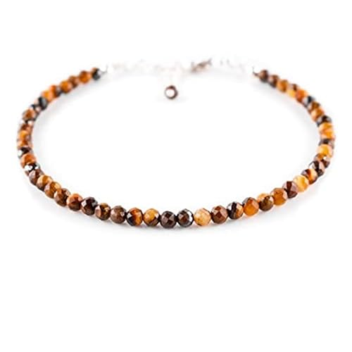 WORLD WIDE GEMS Tigerauge 3 mm runde Form facettierte Perlen 17,8 cm verstellbar versilbert Verschluss Armband für Männer Frauen Unisex Gliederkette Stapelarmband WWG_CH_06428 von WORLD WIDE GEMS
