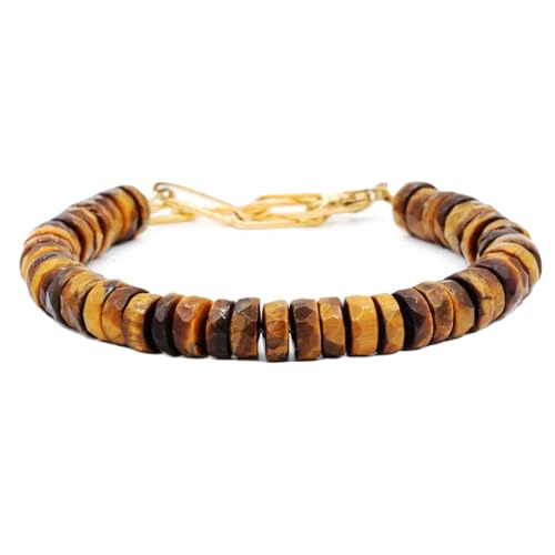 WORLD WIDE GEMS Tigerauge 8 mm Rondelle-Form facettierte Perlen 17,8 cm verstellbarer vergoldeter Verschluss Armband für Männer und Frauen Unisex Gliederkette Stapelarmband WWG_CH_06407 von WORLD WIDE GEMS