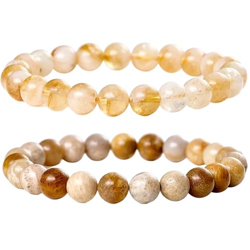 WORLD WIDE GEMS WW_CPL_S_114 Citrin & Jade 8 mm runde glatte Perlen Langstrecken-Paare-Liebes-Freundschafts-Kombinations-Armband-Set – dehnbare Armbänder für Paare, 15,2 cm, Edelstein Edelstein Citrin von WORLD WIDE GEMS