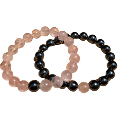 WORLD WIDE GEMS WW_CPL_S_134 Häma & Rosenquarz 8 mm runde glatte Perlen Langstreckenpaare Liebe Freundschaft Combo Armband Set – Paare, Beziehung, dehnbare Armbänder Set, 19 cm, Edelstein Edelstein von WORLD WIDE GEMS