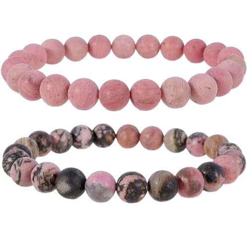 WORLD WIDE GEMS WW_CPL_S_260 Rhodochrosit & Rhodonit, 8 mm, runde glatte Perlen, lange Distanz, Liebespaare, Freundschaft, Combo-Armband-Set, 16,5 cm, Edelstein Edelstein Rhodochrosit und Rhodonit von WORLD WIDE GEMS