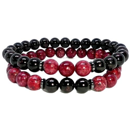WORLD WIDE GEMS WW_CPL_S_264 Rhodonit & Granat 8 mm runde glatte Perlen Langstrecken-Paare-Liebes-Freundschafts-Armband-Set – dehnbare Armbänder für Paare, 17,78 cm (7 Zoll), Edelstein Edelstein von WORLD WIDE GEMS