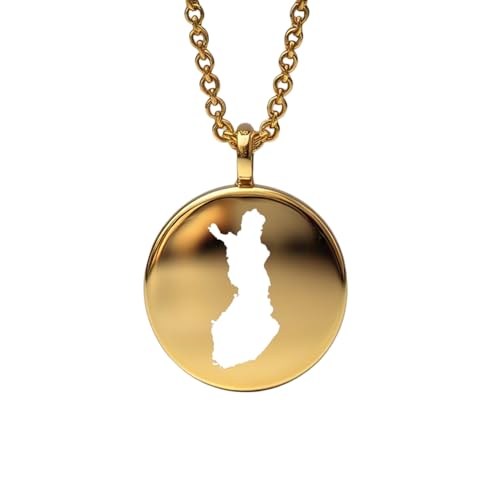 WORLD WIDE GEMS WWG Anhänger Finnland Karte Finnlands 14 Karat vergoldet rund 24 mm 1,5 mm dick | WWG_MAP_LB518 von WORLD WIDE GEMS