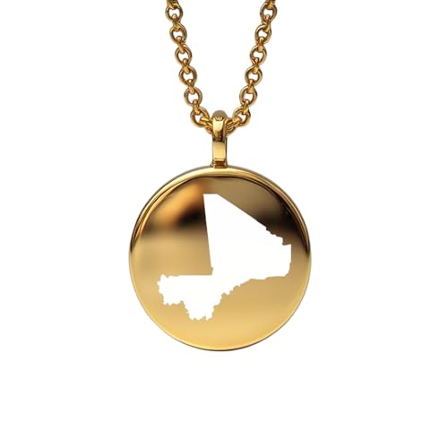 WORLD WIDE GEMS WWG Anhänger aus Sterlingsilber, 14 Karat vergoldet, runde Form, 24 mm, Dicke 1,5 mm, Motiv: Mali-Karte, WWG_MAP_LB566 von WORLD WIDE GEMS