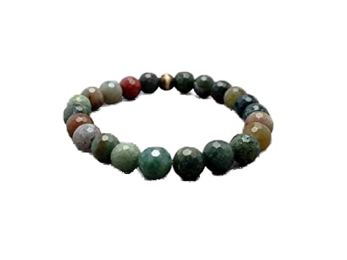 World Wide Gems 8MM Faceted Indian Agate Stretch Bead Bracelet for GRounding, Protection, Balance, Self Confidence and Healing of Heart and Root Chakras Code- WAR6241 von WORLD WIDE GEMS