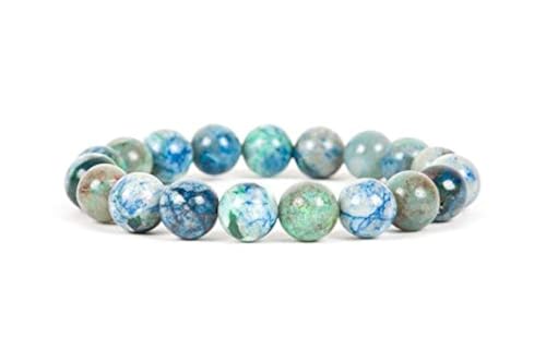 World Wide Gems Jewelry Quantum Quattro Edelstein-Armband, natürliche Heilstein-Armband, Chrysokoll-Edelstein-Armband, 10 mm Chrysokoll-Perlen World Wide Gems Jewelry Quantum Quattro Edelstein-Armband, natürliche Heilstein-Armband, Chrysokoll-Edelstein-Armband, 10 mm Chrysokoll-Perlen von WORLD WIDE GEMS