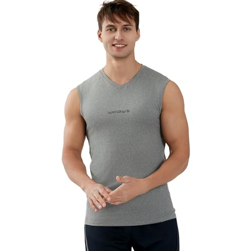 WORWE Ärmelloses T-Shirt V-Haar Herren Komprimierung Sandalen Sport Mode Schnell trocknen Atmung Fußball Fitness Fitness Laufen Fitness Fitness Fitness Sportler Anti-UV-Shooter (XL, Gris Claro) von WORWE