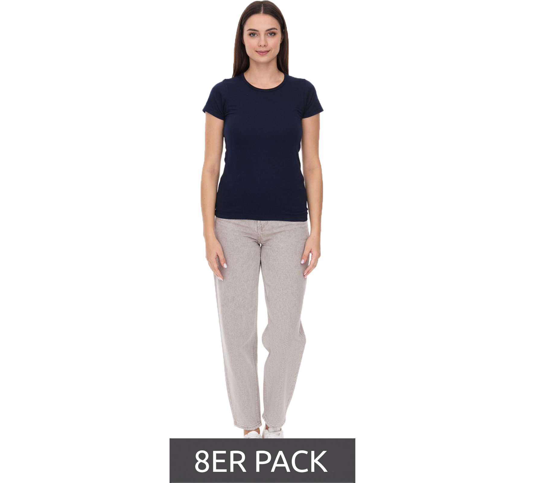 8er Sparpack WORXWEAR Damen T-Shirt modisches Rundhals-Shirt mit 180gsm Kurzarm-Shirt Navy von WORXWEAR
