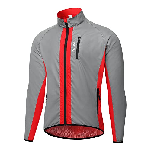 WOSAWE Reflektierende Fahrradjacke Herren Damen Winddicht Wasserabweisend Laufjacke (Jacke Rot L) von WOSAWE