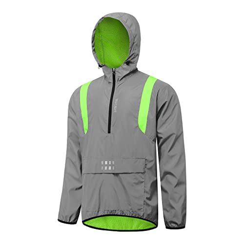 WOSAWE 360 Reflektierende Herren-Sportjacke, Winddicht Wasserabweisend Fahrradjacke Leicht Laufweste (Jacke mit Kapuze Grün M) von WOSAWE