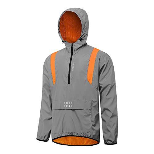 WOSAWE 360 Reflektierende Herren-Sportjacke, Winddicht Wasserabweisend Fahrradjacke Leicht Laufweste (Jacke mit Kapuze Orange M) von WOSAWE