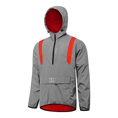 WOSAWE 360 Reflektierende Herren-Sportjacke, Winddicht Wasserabweisend Fahrradjacke Leicht Laufweste (Jacke mit Kapuze Rot XL) von WOSAWE