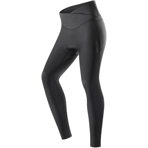 WOSAWE Damen Fahrradhose Atmungsaktiv Hohe Elastizität Radlerhose Hoher Taille Reitstrumpfhose mit 4D Schwamm Gepolstert (Schwarz Hose, M) von WOSAWE
