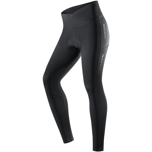 WOSAWE Damen Fahrradhose Winter Thermo Leggings Hohe Taille Elastische Radlerhose Lang mit 4D Gel Polster (Schwarz, L) von WOSAWE