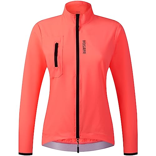 WOSAWE Damen Fahrradjacke Atmungsaktiv Laufjacke Leicht Windbreaker Wanderjacke (Orange, L) von WOSAWE