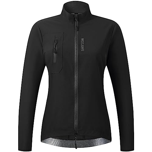 WOSAWE Damen Fahrradjacke Atmungsaktiv Laufjacke Leicht Windbreaker Wanderjacke (Schwarz, L) von WOSAWE