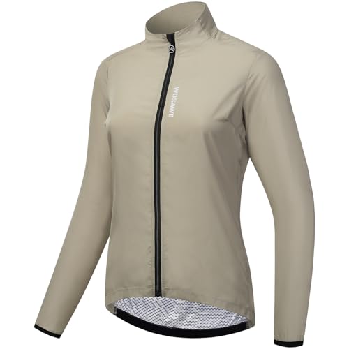 WOSAWE Damen Fahrradjacke Atmungsaktiv Leicht Fahrradweste Winddicht Sportweste für Radfahren, Laufen, Camping, Wandern (Jacke Khaki, L) von WOSAWE