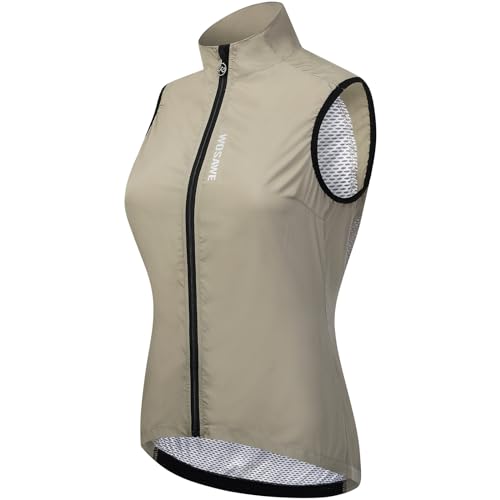 WOSAWE Damen Fahrradjacke Atmungsaktiv Leicht Fahrradweste Winddicht Sportweste für Radfahren, Laufen, Camping, Wandern (Weste Khaki, L) von WOSAWE