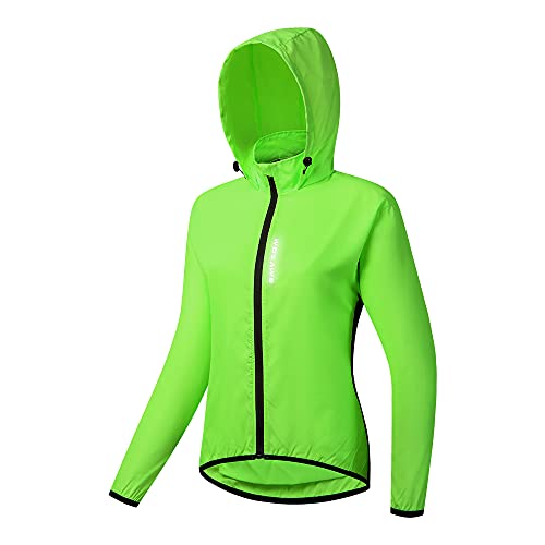 WOSAWE Damen Fahrradjacke Leichte Atmungsaktiv Lauftop Hooded Softshell Windbreaker, grün, 42 von WOSAWE