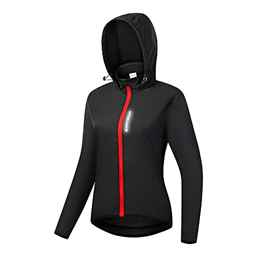 WOSAWE Damen Fahrradjacke Leichte Atmungsaktiv Lauftop Hooded Softshell Windbreaker, Schwarz , 46 von WOSAWE