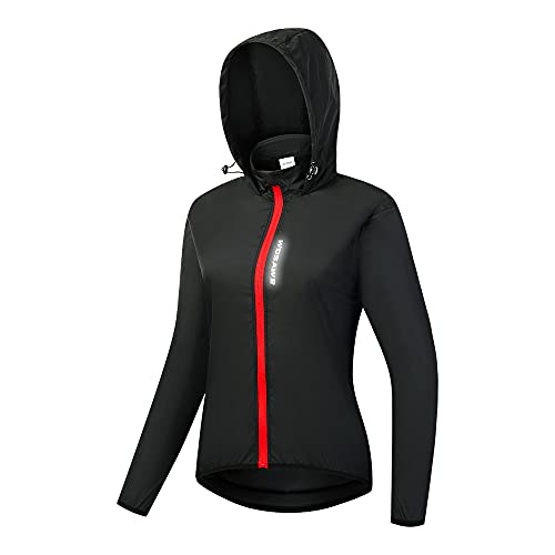 WOSAWE Damen Fahrradjacke Leichte Atmungsaktiv Lauftop Hooded Softshell Windbreaker, Schwarz , 36 von WOSAWE
