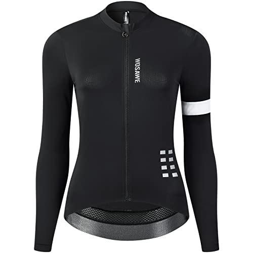 WOSAWE Damen Fahrradtrikot Langärmelig Atmungsaktiv Radtrikot Schnelltrockend Schlanke Passform Mountainbike Shirts (Schwarz, S) von WOSAWE