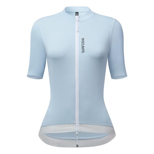 WOSAWE Damen Fahrradtrikot Sommer Leicht Atmungsaktiv Radtrikot Kurzarm Radfahren Top mit YKK Reißverschluss (Neu Blau, XL) von WOSAWE