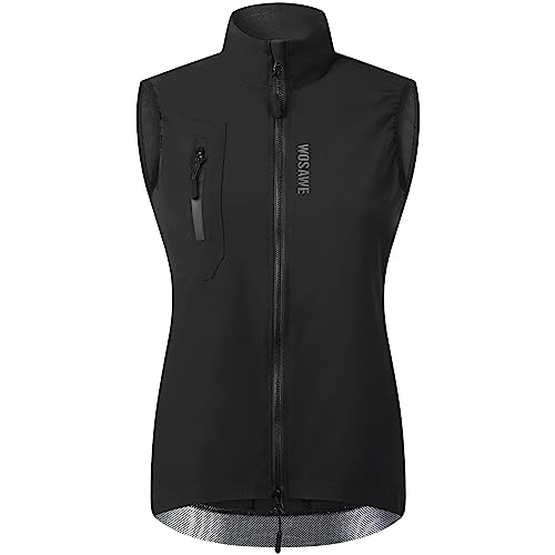 WOSAWE Damen Fahrradweste Leichte Atmungsaktiv Ärmellos Jacke Winddicht Laufweste mit YKK Reißverschluss (Schwarz, XL) von WOSAWE