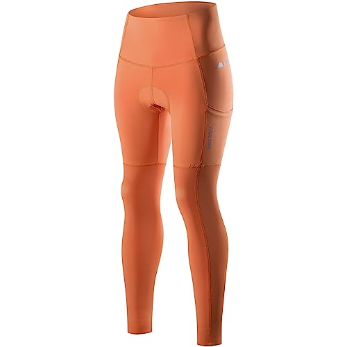 WOSAWE Damen Lange Fahrradhose Atmungsaktive Elastische Radlerhose mit Einer Hohen Dichte 3D Schwamm Sitzpolster (BH188 Orange L) von WOSAWE