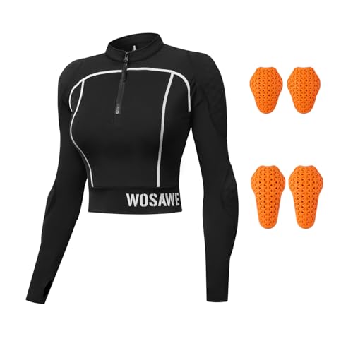 WOSAWE Damen Motorradhemd Schlanke Motorradjacke Schutzausrüstung mit CE-zertifizierten Protektoren (Schwarz, XL) von WOSAWE