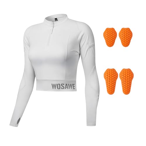 WOSAWE Damen Motorradhemd Schlanke Motorradjacke Schutzausrüstung mit CE-zertifizierten Protektoren (Weiß, S) von WOSAWE