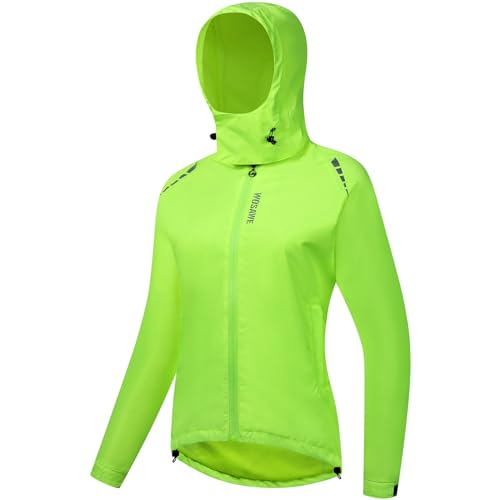WOSAWE Damen Radjacke Wasserdicht Leicht Regenjacke Winddichte Laufjacke für Radfahren, Laufen, Wandern, Bergsteigen (Grün, L) von WOSAWE