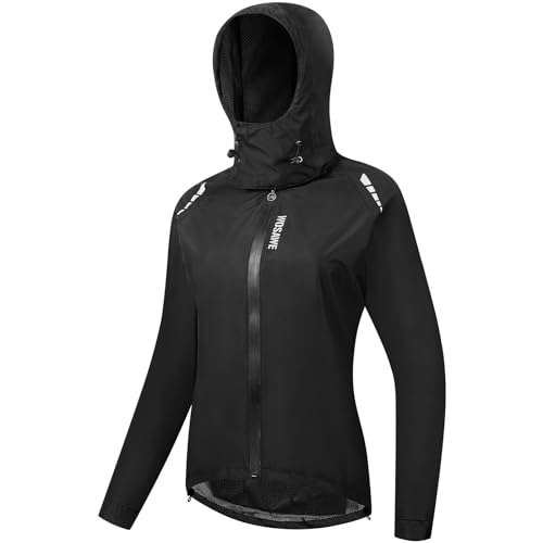 WOSAWE Damen Radjacke Wasserdicht Leicht Regenjacke Winddichte Laufjacke für Radfahren, Laufen, Wandern, Bergsteigen (Schwarz, XL) von WOSAWE