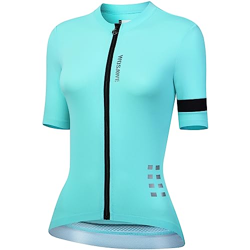 WOSAWE Damen Radtrikot Kurzarm Atmungsaktiv Schnelltrocknend Fahrradtrikot Sommer Rad Tops (Blau, S) von WOSAWE