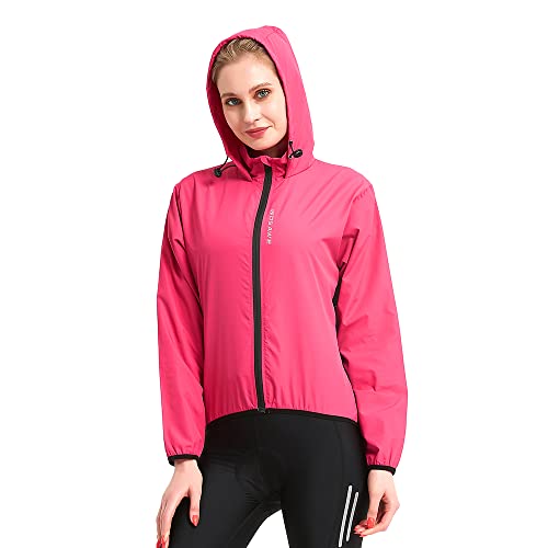 WOSAWE Damen Windjacke mit Kapuze, Leicht Atmungsaktiv Fahrradjacke für Radfahren, Laufen, Wandern, Bergsteigen (Rose XL) von WOSAWE