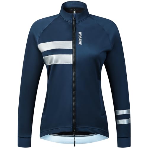 WOSAWE Damen Winter Fahrradjacke Softshell Winddicht Fleece-Thermojacke Atmungsaktiv Reflektierend Fahrradbekleidung (Blau S) von WOSAWE