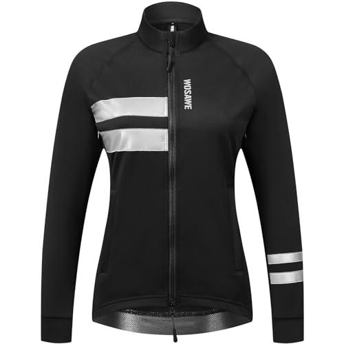 WOSAWE Damen Winter Fahrradjacke Softshell Winddicht Fleece-Thermojacke Atmungsaktiv Reflektierend Fahrradbekleidung (Schwarz M) von WOSAWE