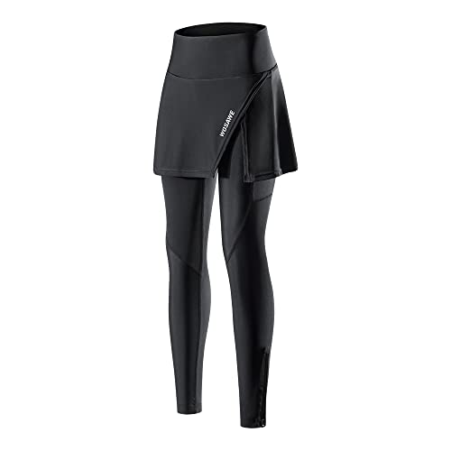 WOSAWE Fahrradhose Damen Elastische Atmungsaktive Leggings mit Röcken 3D Schwamm Sitzpolster Lang Radhose (BT112 Schwarz, M) von WOSAWE