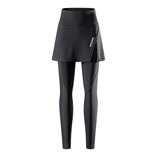 WOSAWE Fahrradhose Damen Elastische Atmungsaktive Leggings mit Röcken 3D Schwamm Sitzpolster Lang Radhose (BT112 Schwarz, S) von WOSAWE