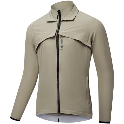 WOSAWE Fahrradjacke Herren Damen Abnehmbare Atmungsaktiv Laufweste Winddichte Radjacke mit YKK-Reißverschluss (Khaki für Herren, XXXL) von WOSAWE