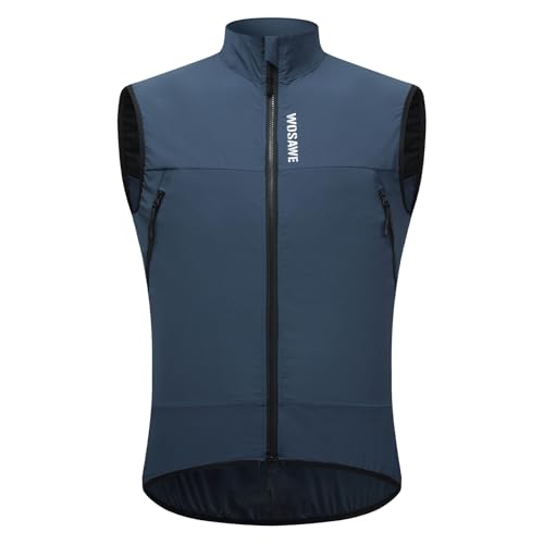 WOSAWE Fahrradweste Herren Damen Wasserabweisend Atmungsaktiv Laufweste Winddicht ärmellos Jacke (Große Taschen Blau, XL) von WOSAWE