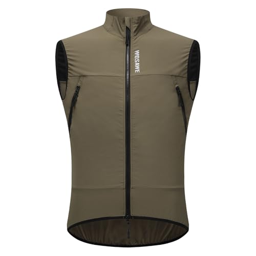 WOSAWE Fahrradweste Herren Damen Wasserabweisend Atmungsaktiv Laufweste Winddicht ärmellos Jacke (Große Taschen Gelb, XL) von WOSAWE