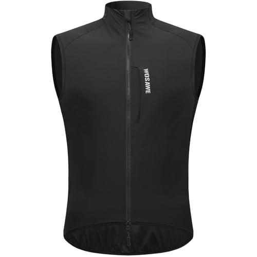 WOSAWE Fahrradweste Herren Damen Wasserabweisend Atmungsaktiv Laufweste Winddicht ärmellos Jacke (Upgrade Schwarz, S) von WOSAWE