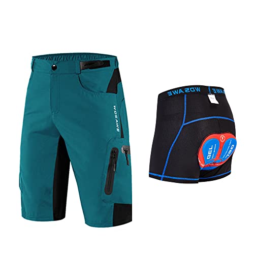 WOSAWE Herren 3D Gepolsterte Mountainbike Shorts Separated Unterwäsche Schnell Trocknend Laufshorts, Blau / Rot, Groß von WOSAWE