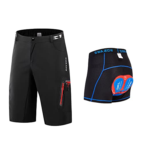 WOSAWE Herren 3D Gepolsterte Mountainbike Shorts Separated Unterwäsche Schnell Trocknend Laufshorts, Rot, Groß von WOSAWE